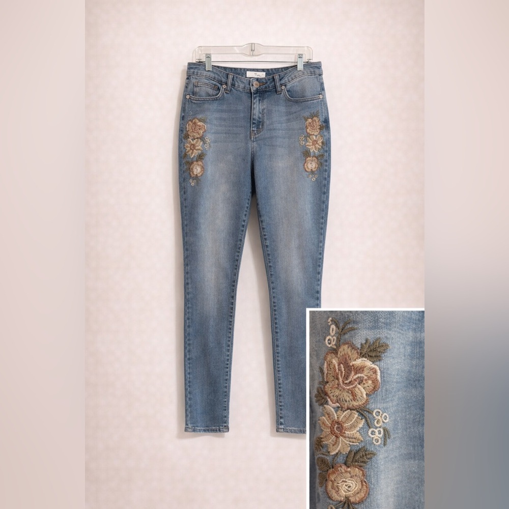 Embroidered Blue Skinny Jeans